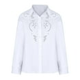 thumbnail image 4 of qolati Button Down Shirts for Women Long Sleeve Wrinkle Free Dress Shirts Retro Embroidered Lace Hollow Out Casual Collared Blouses Business Work Tops White XL, 4 of 6