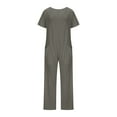 thumbnail image 4 of QATAINLAV Ofertas Relampago de Hoy Summer Jumpsuits for Women Casual Short Sleeve Beach Rompers Loose Fit V Neck Overalls Oversized One Piece Junper Pants with Pockets Army Green XL, 4 of 7