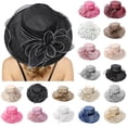 thumbnail image 2 of CHENge Women's Organza Kentucky Derby Hat Wedding Occasion Floral Wide Brim Fascinator Dressy Sun UV Protection Cap, 2 of 6