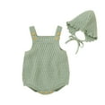 thumbnail image 3 of Musuos 2 Pcs Baby's Sleeveless Knitted Vest Romper, Solid Color Lace-up Hat, 3 of 4