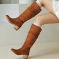 thumbnail image 7 of Brown Women Boots With Belt Buckle Suede Material Chunky Heel Brown For Fall Winter Fashion, 7 of 7