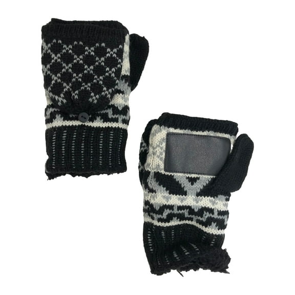 Isotoner Womens Black & Gray Knit Sherpa Soft Fingerless Convertible Gloves