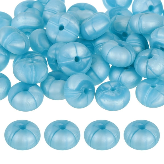 Uxcell 50Pack 14mm Silicone Lentil Beads, Rubber Abacus Focal Bead Loose Bulk Beads for DIY (Matte Blue)