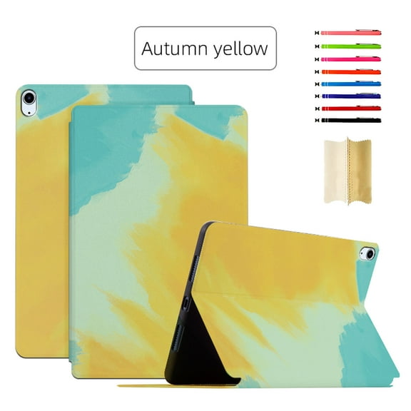 for iPad 10th Gen 10.9" 2022 Case, Smart Painted Card Slot Cover with Pencil Holder, Multi-Angle Viewing Stand, Pocket Design, Folio Leather Case for iPad 10th Gen 10.9" 2022, Autumn Yellow