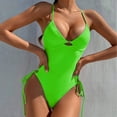 thumbnail image 3 of Gubotare High Waisted Swimsuits For Women Women Swimwear Color Solid Swimsuit Set Bikini Fashion Beachwear Swimwears,Green M, 3 of 5