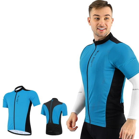 Tignapoo Summer Cycling Jersey for Men - Lightweight Short Sleeve Top for Mountain and Road Biking - Breathable and Quick-Dry Fabric in Blue, Size XS - Reflective Design for Night Visibility