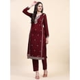 thumbnail image 4 of Trendmalls Women's Wear Vichitra Silk Fabric Regular Wear Embroidered Straight Kurta Pant Suit set, 4 of 10