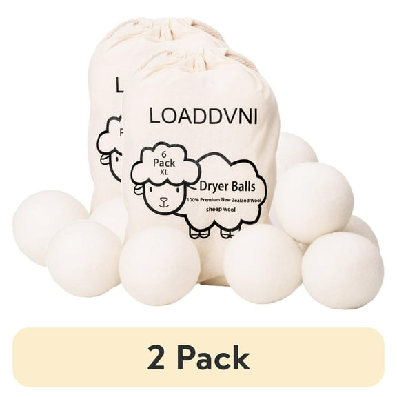 (2 pack) Wool Dryer Balls Organic XL 6 Balls per Pack by Loaddvni, Save Time,Money,Energy.