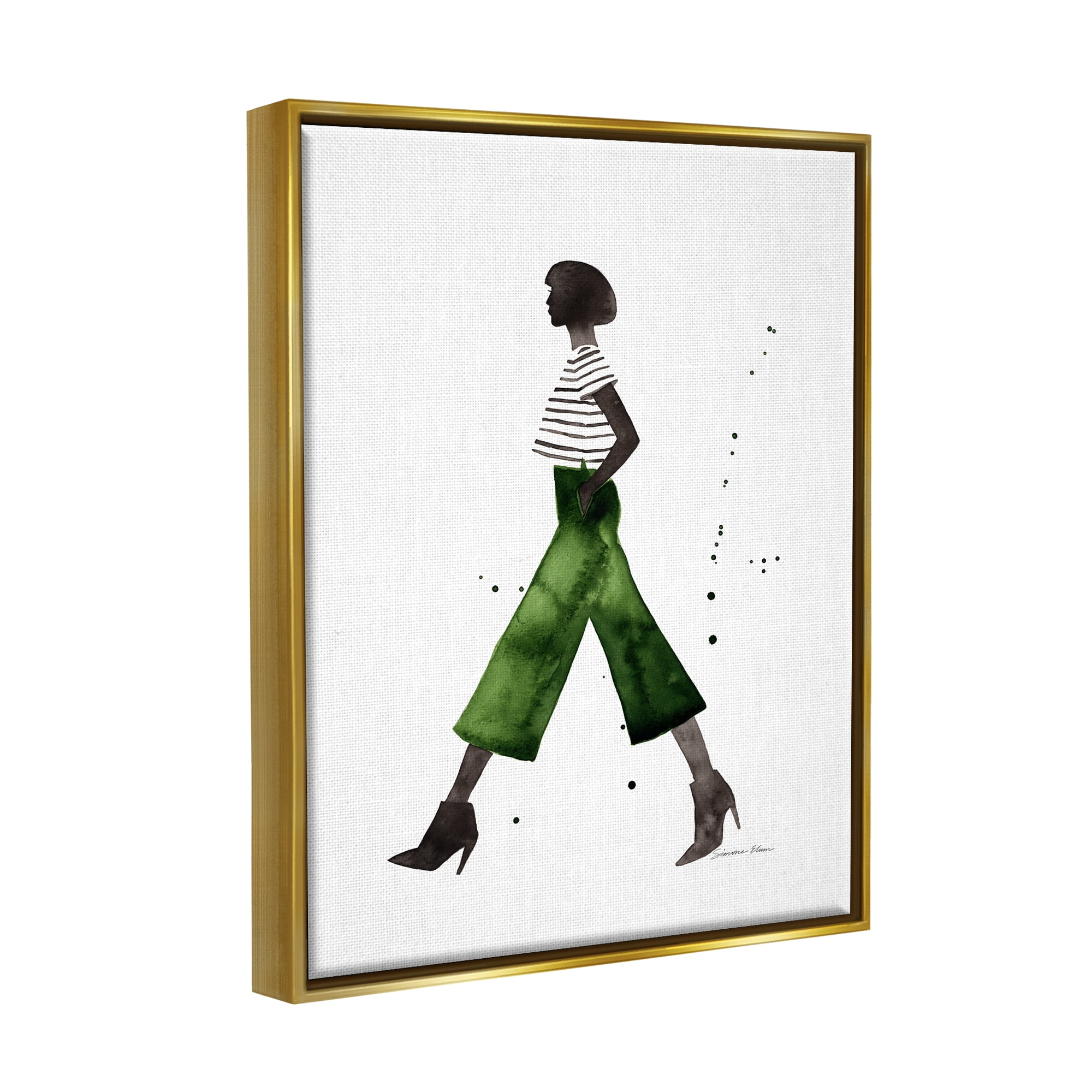 Stupell Casual Fashion Girl Beauty & Fashion Painting Gold Floater Framed Art Print Wall Art, 17 x 21