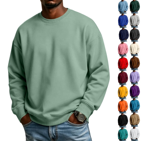 Hearthz Crewneck Sweatshirts for Men Solid Color Oversized Mens Fleece Sweatshirt Fall Winter Drop Shoulder Mens Pullover Shirts Orange XL