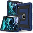 thumbnail image 3 of ELEHOLD 3-Layer Rugged Case For Apple iPad Air 11 (2025 / 2024) Heavy Duty Shockproof Cover, [Drop Protection], [Logo Visible], With Kickstand & Pencil Holder & Shoulder Strap, Navyblue+Black, 3 of 11