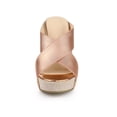 thumbnail image 6 of BLISSFUL STEP Women's Shoes Wedge Open Toe Crisscross Straps Linen Platform Sandals Rose Gold 9, 6 of 8