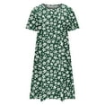 thumbnail image 5 of Mingw Womens Midi Dress Summer Cap Short Sleeve Crew Neck Sweet Floral Dress for Women Classic Sundress Tiered Pleated Swing Flowy Loose Beach Casual Smocked ,M,Green, 5 of 5