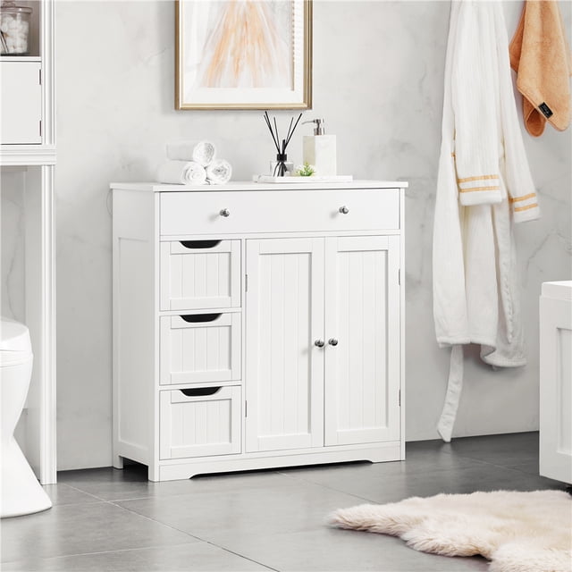 Yaheetech Grande Armoire de Rangement de Salle de Bain Autoportante avec 4 Tiroirs, Blanc