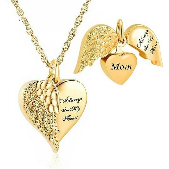 Angel Wings Cremation Urn Necklaces for Ashes Open Style Heart Keepsake Pendant Memorial Locket Ash Holder For Dad Mom Son