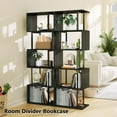 thumbnail image 3 of 6 Tier Bookshelf Tall Geometric Bookcase, S Shaped Industrial Display Standing Shelf, Metal and Wood Decorative Storage Room Divider Rack for Bedroom, Living Room, Office, Light Black Oak, 3 of 16