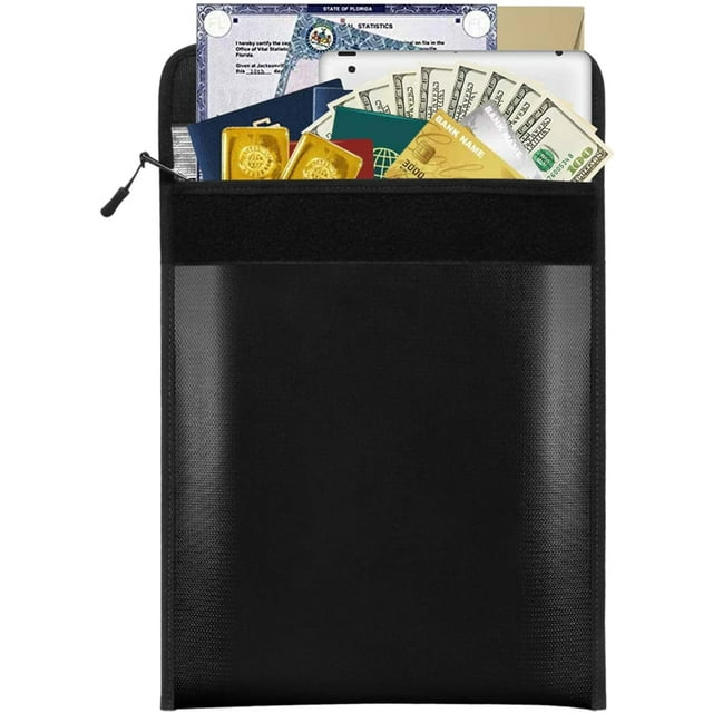 Fireproof Document Bag 13.4 10.8in Fireproof and Waterproof Money Bag Holder Durable Safe Storage Pouch with Zipper Closure for Cash File Documents Jewelry Passport Valuables Fireproof Money