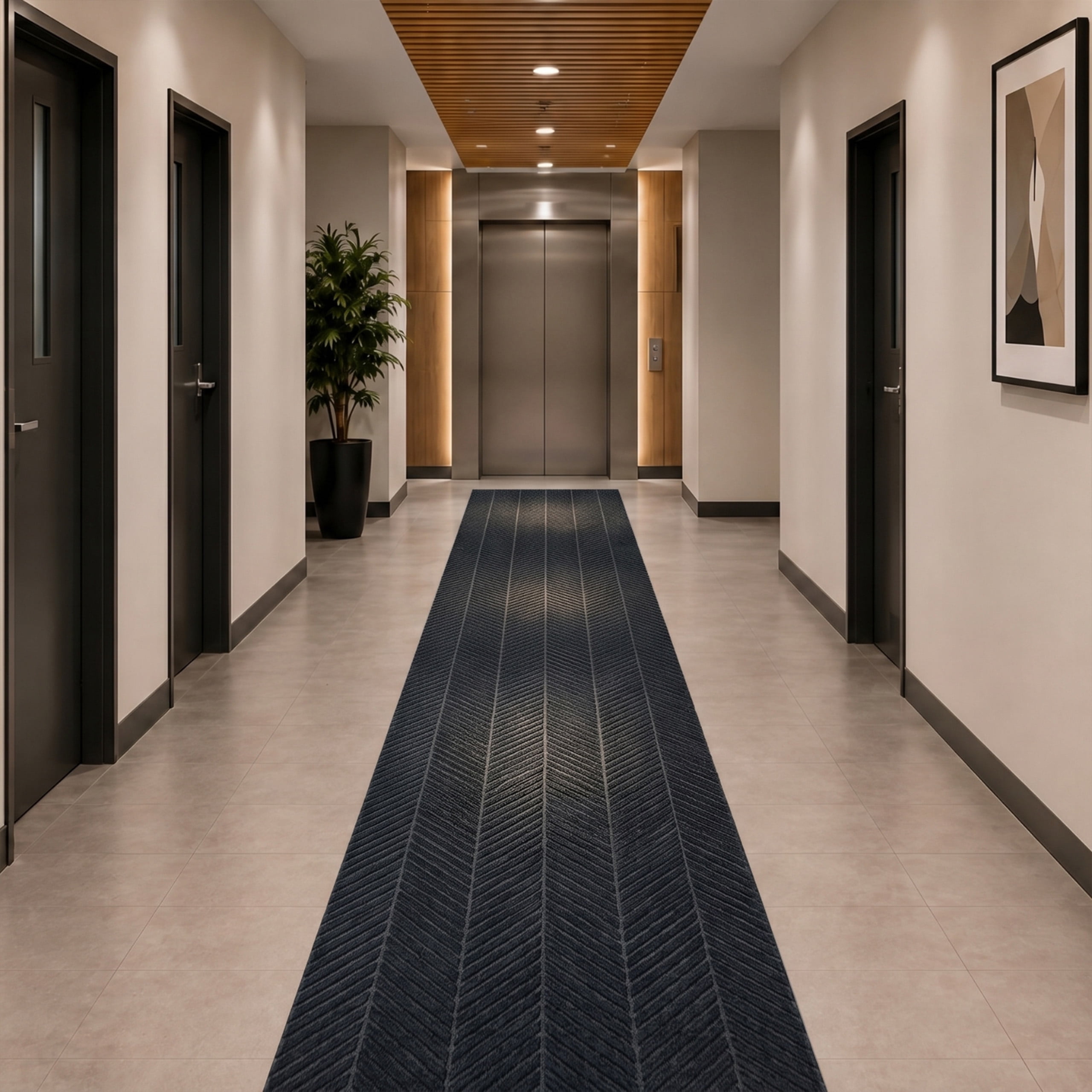Ottomanson 2'7" x 7' Heavy Duty Non-Slip Runner Rug for Hallway, Waterproof Commercial Floor Mat, Black