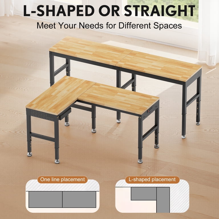 MUWOOD, 96-inch Heavy-Duty L-Shaped Workbench, Adjustable Height