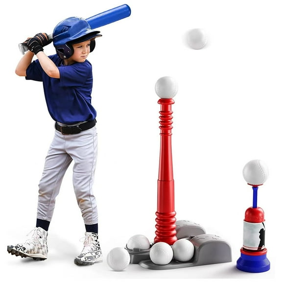T Ball Set with Automatic Pitching Machine Adjustable Batting Tee 6 Baseballs Motor Skill Development Toy for Toddlers Kids Boys Girls Ages 3-5 5-8 Outdoor Sports Gift