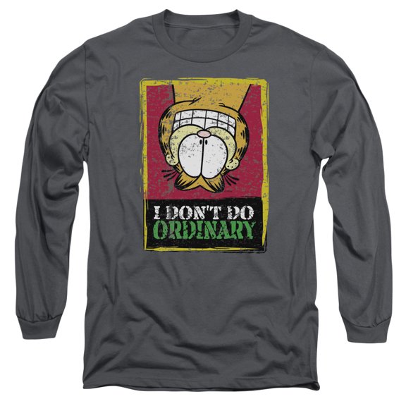 Garfield I Dont Do Ordinary Long Sleeve Adult 18/1 T-Shirt Charcoal