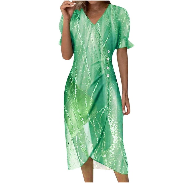 Short Sleeve Dresses for Women Dress for Womens Summer Floral Printed Irregular Hem Dress V Neck Short Sleeve Button Dresses Short Summer Dresses for Women Short Dresses for Women Summer