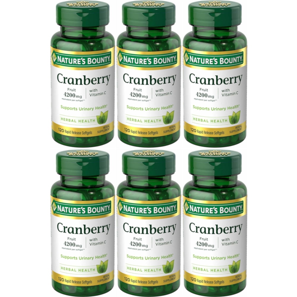 6 Pack Nature's Bounty Cranberry Fruit 4200 mg, Plus Vitamin C Softgels