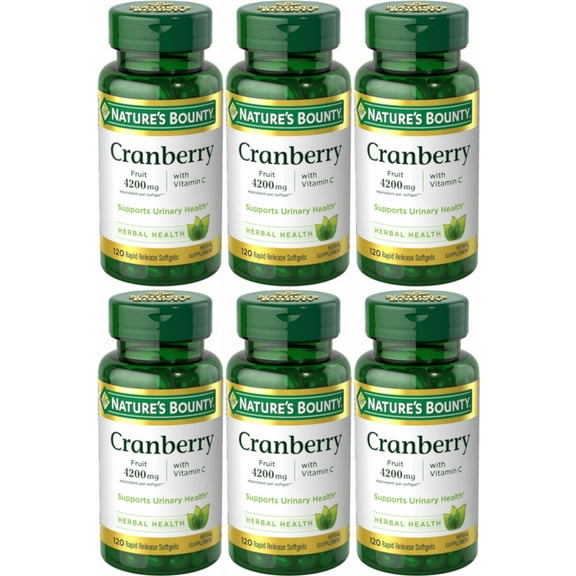 6 Pack Nature's Bounty Cranberry Fruit 4200 mg, Plus Vitamin C Softgels 120 Each