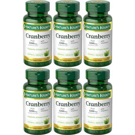 6 Pack Nature's Bounty Cranberry Fruit 4200 mg, Plus Vitamin C Softgels 120 Each