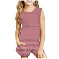 thumbnail image 2 of Cethrio Toddler Girls Casual Outfit Set, Stripe Flutter Sleeve 2 Piece Summer Clothes Wine Size 5T, 2 of 8