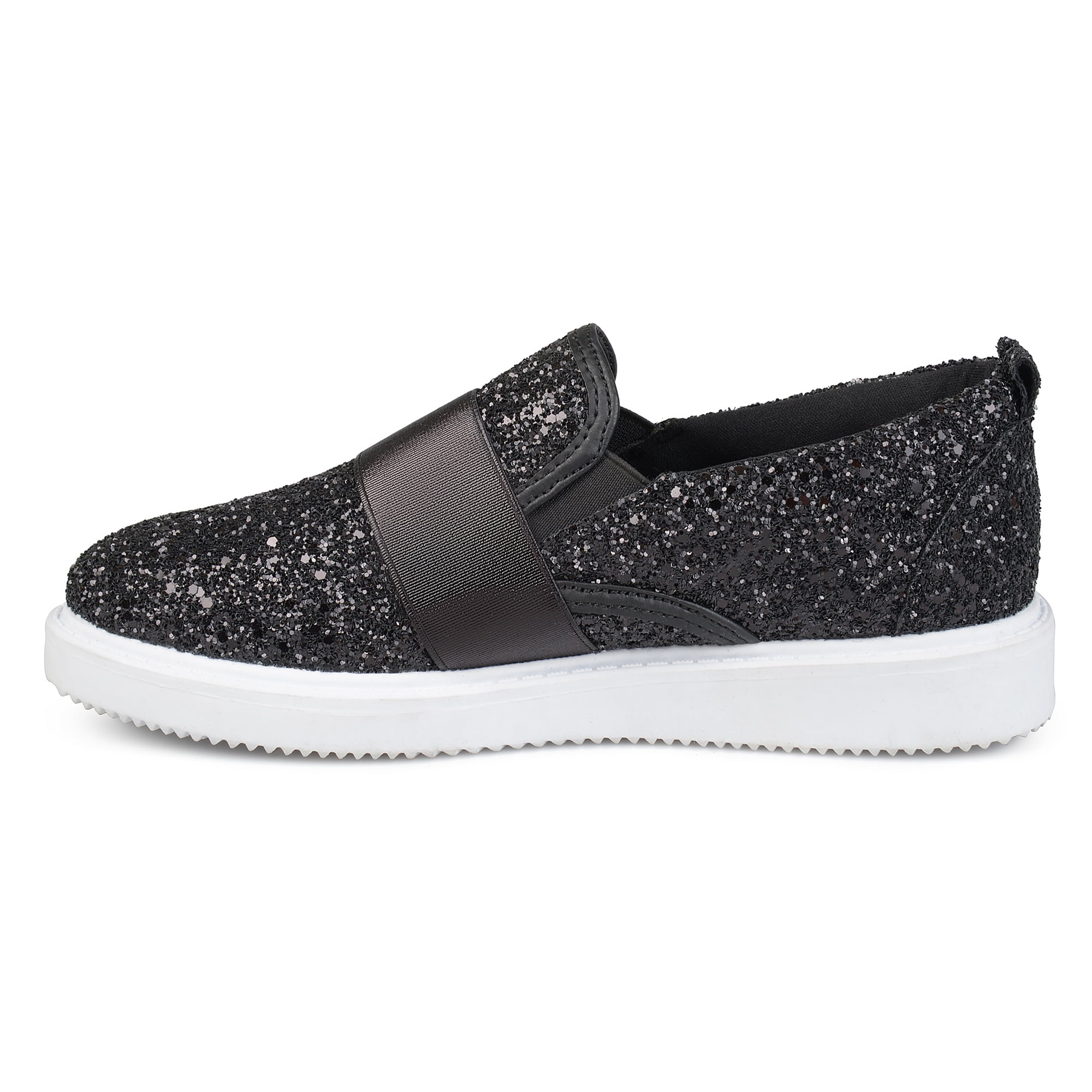 black glitter slip ons