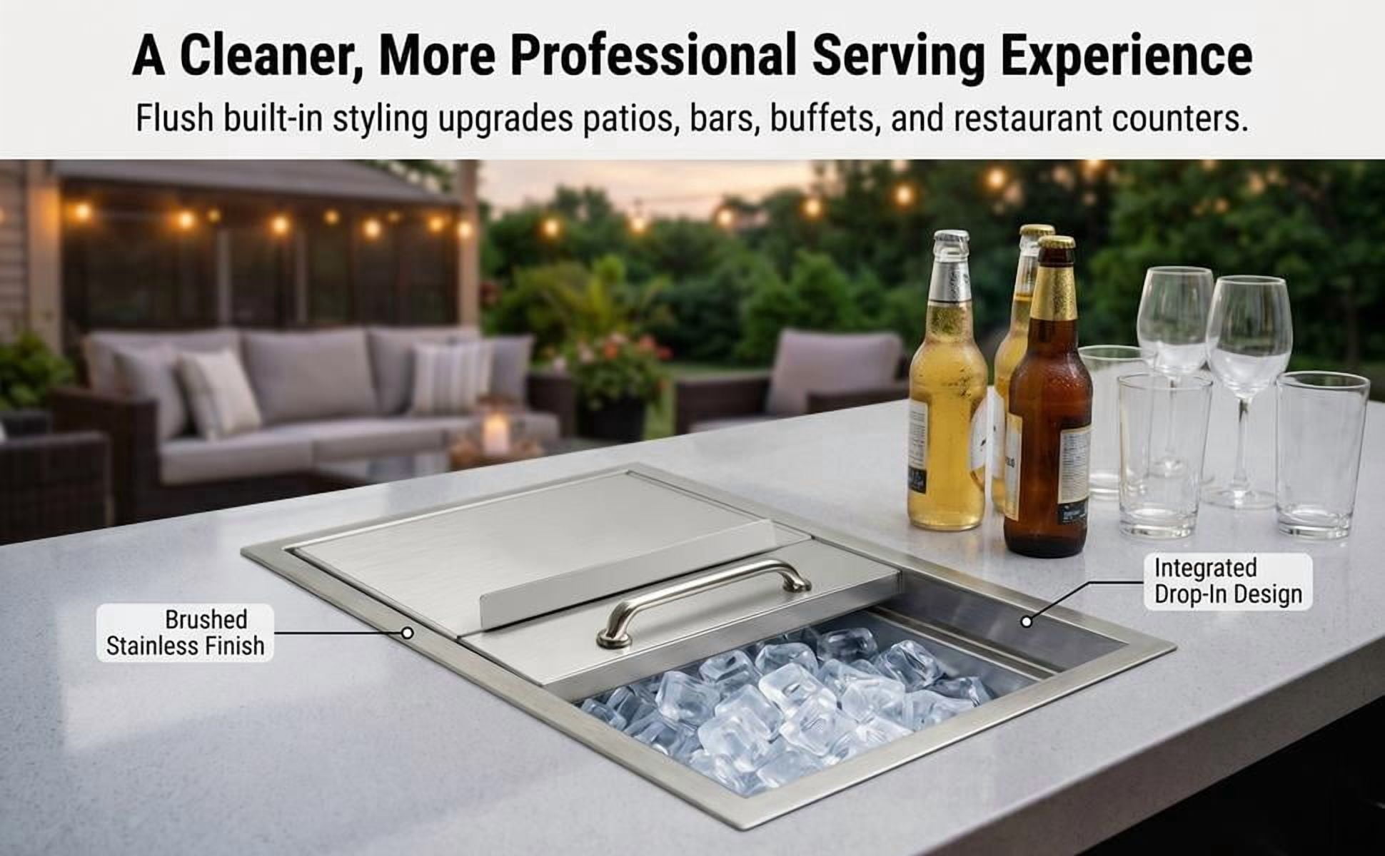 Undercounter Drop In Ice Chest,Stainless Steel Ice Cooler With 201 Grade Metal,Sliding Cover Prevents Debris Contamination,Commercial Ice Bin For Home Bar Or Cafe,52 L