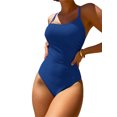 thumbnail image 4 of Kmbangi Women's Summer Swimsuit Spaghetti Strap Solid Color Textured One Piece Bathing Suit, 4 of 5