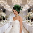 thumbnail image 5 of Green Pillbox Fascinator Headband for Women Vintage Hat for Weddings Tea Party with Feathers Mesh Clip, 5 of 6