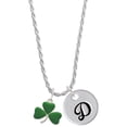 thumbnail image 1 of Delight Jewelry Silvertone Green Three Leaf Clover - Shamrock Silvertone Script Initial Disc - D - Charm Necklace, 20"+3", 1 of 4