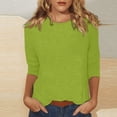 thumbnail image 2 of Womens Summer 3/4 Sleeve T Shirts Crew Neck Loose Fit Tunic Tops Casual Solid Basic Tees Green XL, 2 of 8