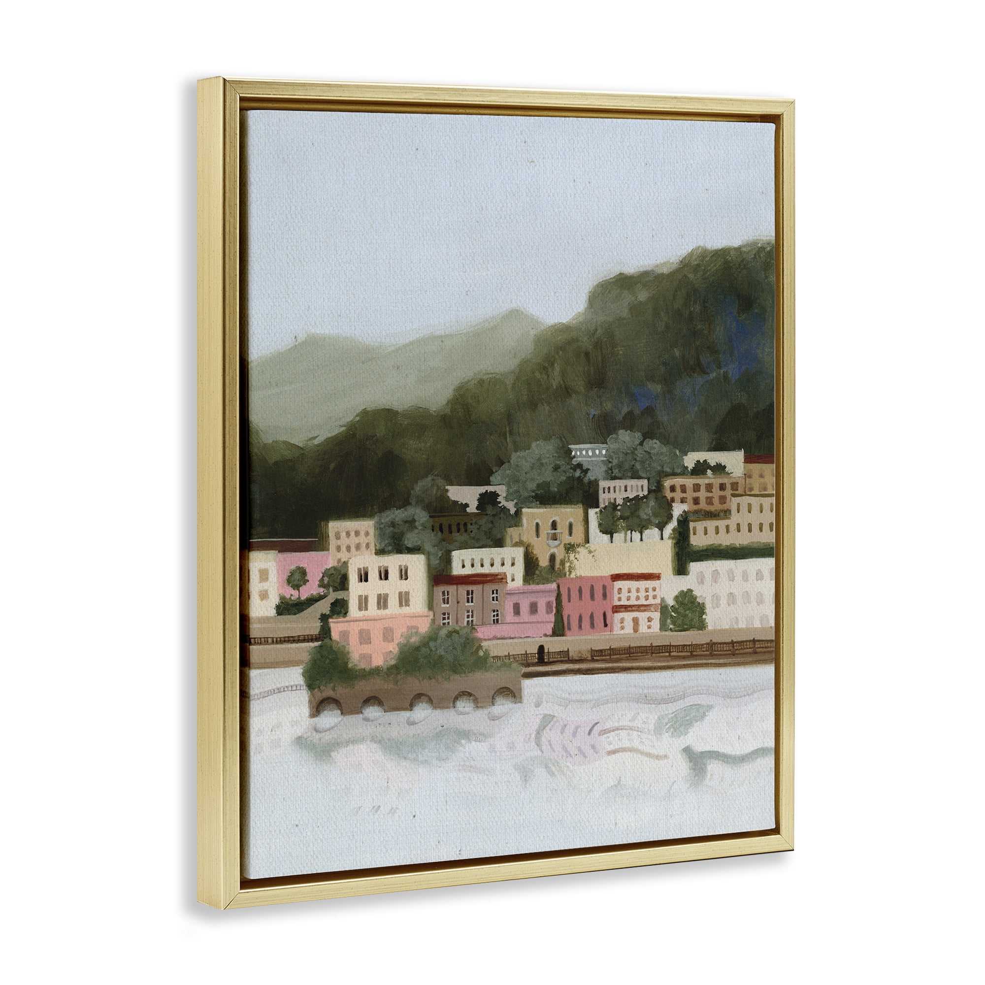 Stupell Industries Mountains By The Sea Gold Framed Floater Canvas Wall Art, design by Grace Popp