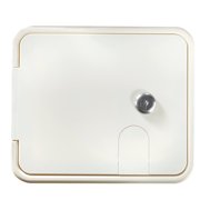 RV Designer B150 White Rectangular Locking RV Cable Hatch - 7.6" x 6.5" x 2"
