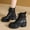 #173-Black, variant on Wowcloth Woman's Combat Boots, Retro Winter Design with Buckle Strap and Thick Sole, Chunky Mid Heel for Stability, British Style Ankle Boots for Outdoor and Daily Wear