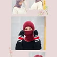 thumbnail image 3 of Xfvqtps Womens 3 in 1 Beanie Face Neck Warmer Set Knit Fleece Lining Solid Color Fuzzy Pompom Stretch Windproof Coldproof Warm Thickened Winter One Piece Skull Cap Neck Circle Scarf Set Wine, 3 of 6