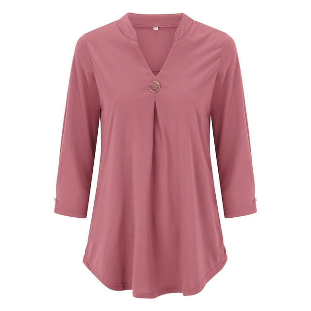Ketyyh-chn99 Mode Femme T-Shirt Léger Grande Taille Manches Longues Col Rond pour Femmes Rose,2TG