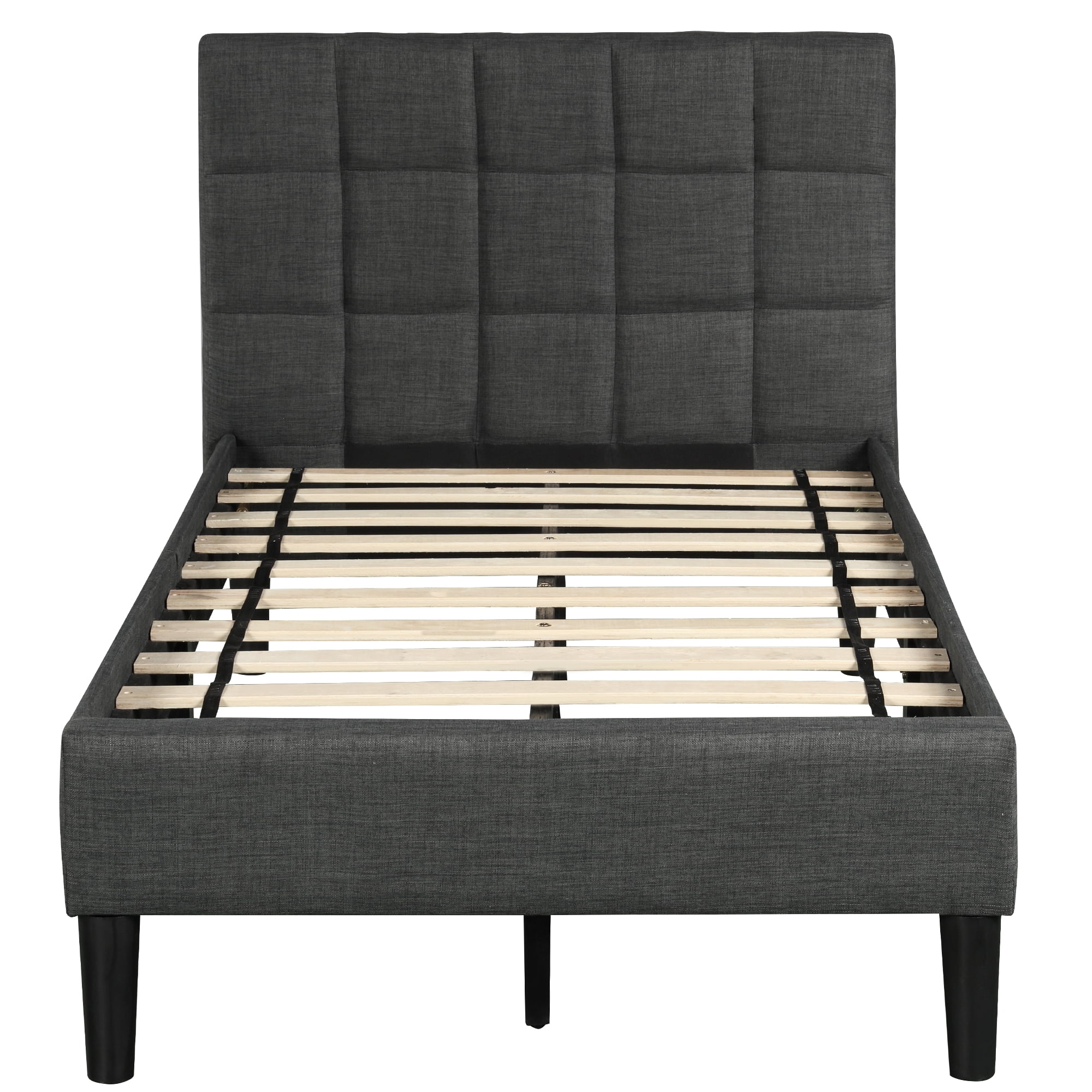 Lowestbest Diamond Stitched Platform Beds, Twin Size Bed Frame with Headboard-Twin, Gray Lowestbest Diamond Stitched Platform Beds, Twin Size Bed Frame with Headboard-Twin, Gray