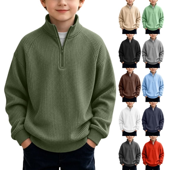 Bixock Toddler Boys Half Zip Sweatshirts Long Sleeve Tops Crew Neck Pullover Top Solid Color Casual Sweatshirt Warm Soft Breathable Daily Wear Boys Clothings