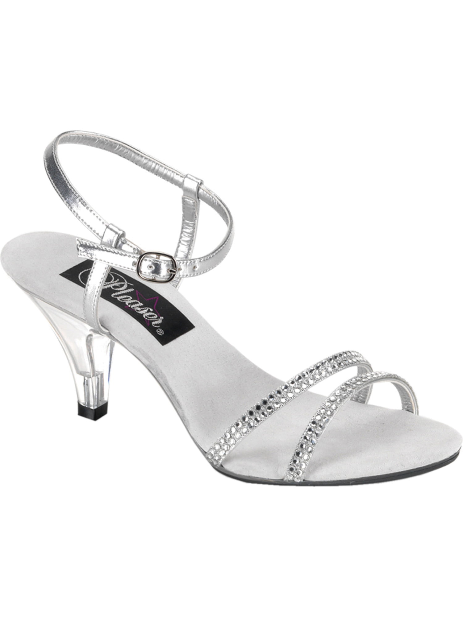 silver three inch heels