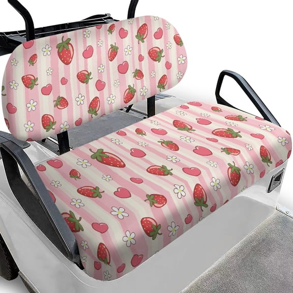 Pzuqiu Strawberry Heart Stripe Golf Cart Seat Covers Breathable, Fit for Golf Cart Seats Golf Carts Suitable for Club Car Ezgo