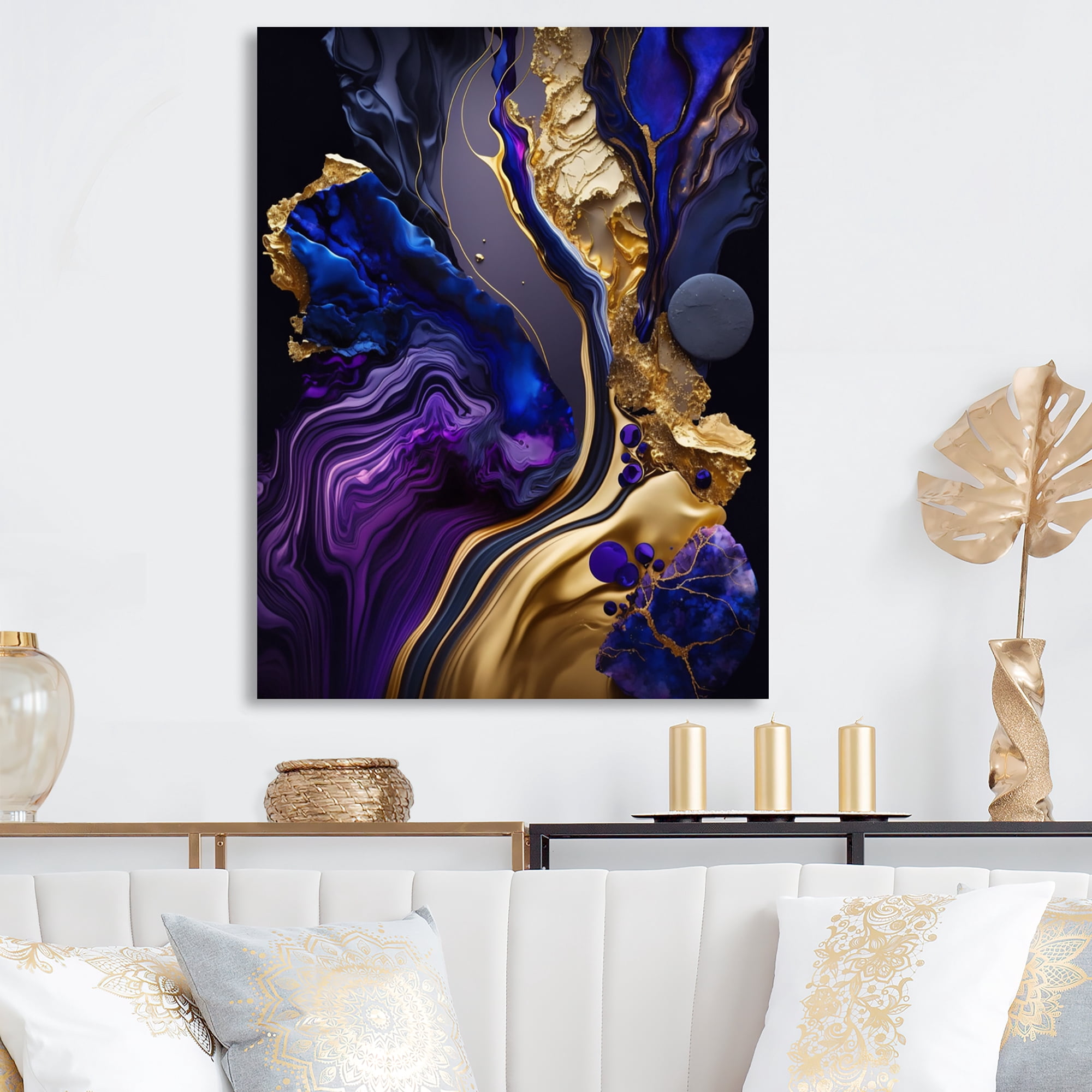 Designart Abstract Marble Geode Purple And Blue Canvas Wall Art