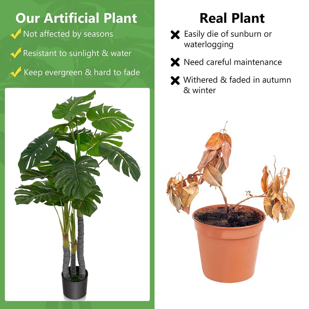 Kadyn 4 FT Artificial Tree, Artificial Monstera Palm Tree for Indoor, Fake Plant Tree for Outdoor, Green