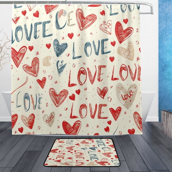BZSMCE Shower Curtain and Bath Accessory Set,Romantic Scribbles Pattern