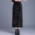 thumbnail image 2 of Edvintorg Black Midi Skirt for Women Fashion Sequin Solid Color High Waisted Skirt Slim and Hip Hugging Skirts for Women Party, 2 of 7