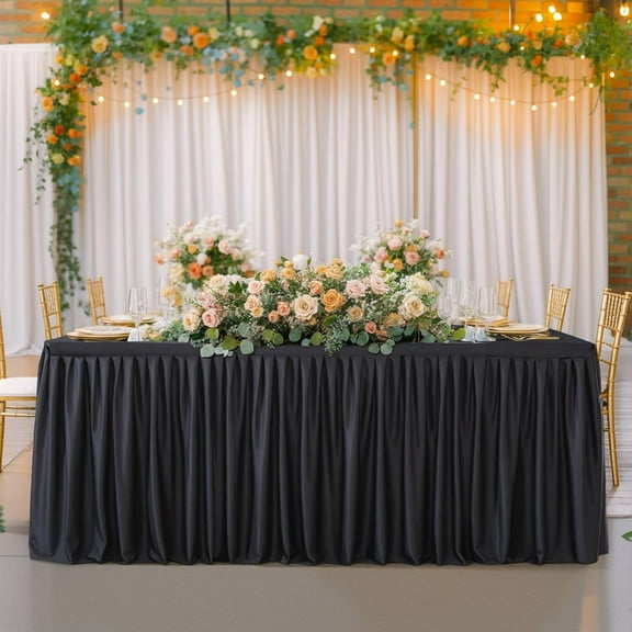 Surpdew 6Ft Long Table Clothes For Rectangle Tables Tables Decorations , Wrinkle Resistant Fitted Table Cloth With Pleated Ruffle Skirts For Banquet Wedding Baby Shower Folding Tables Back